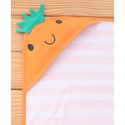 Babyhug Cotton Knit Hooded Towel With Stripes & Crown Applique L 73 x B 73 cm - Orange