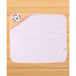 Babyhug Cotton Knit Hooded Towel With Tiger Embroidery & Stripes L 76 x B 68.5 cm - Orange