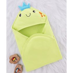 Babyhug Cotton Knit Hooded Towel With Embroidery & Crown Applique L 73 x B 73 cm - Lime Green
