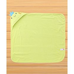 Babyhug Cotton Knit Hooded Towel With Embroidery & Crown Applique L 73 x B 73 cm - Lime Green