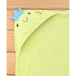 Babyhug Cotton Knit Hooded Towel With Embroidery & Crown Applique L 73 x B 73 cm - Lime Green