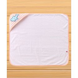 Babyhug Cotton Knit Hooded Towel With Stripes & Sea Life Embroidery L 76 x B 68.5 cm - Orange