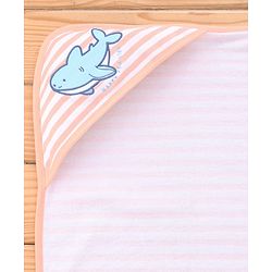 Babyhug Cotton Knit Hooded Towel With Stripes & Sea Life Embroidery L 76 x B 68.5 cm - Orange