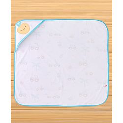 Babyhug Cotton Knit Hooded Towel With Tropical Theme Print & Embroidery L 76 x B 76 cm - White