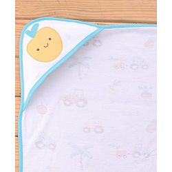 Babyhug Cotton Knit Hooded Towel With Tropical Theme Print & Embroidery L 76 x B 76 cm - White