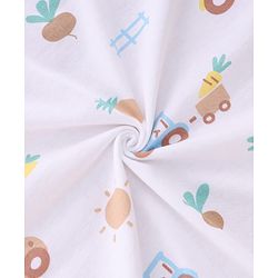 Babyhug Cotton Knit Hooded Towel With Tropical Theme Print & Embroidery L 76 x B 76 cm - White