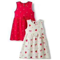 Babyhug Single Jersey Knit Sleeveless Frocks With Heart & Strawberry Print Pack of 2 - Multicolor