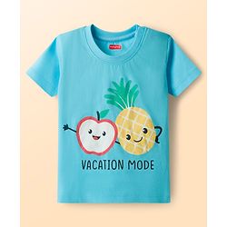 Babyhug Cotton Knit Half Sleeves Fruit Printed T-Shirt & Striped Short Night Suit - Light Blue