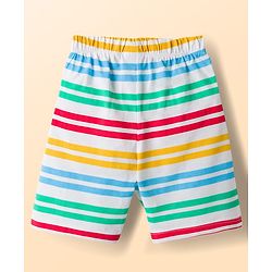 Babyhug Cotton Knit Half Sleeves Fruit Printed T-Shirt & Striped Short Night Suit - Light Blue