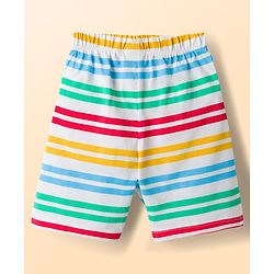 Babyhug Cotton Knit Half Sleeves Fruit Printed T-Shirt & Striped Short Night Suit - Light Blue