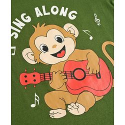 Babyhug Cotton Knit Half Sleeves T-Shirt & Pyjama Night Suit with Monkey Print - Green