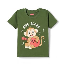 Babyhug Cotton Knit Half Sleeves T-Shirt & Pyjama Night Suit with Monkey Print - Green