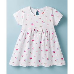 Babyhug Single Jersey Knit Half Sleeves Frocks With Floral Print & Bow Applique Pack of 2 - Multicolor