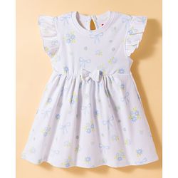 Babyhug Single Jersey Knit Half Sleeves Frock With Floral Print & Bloomer - White