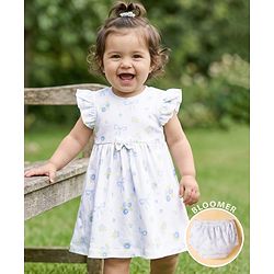 Babyhug Single Jersey Knit Half Sleeves Frock With Floral Print & Bloomer - White