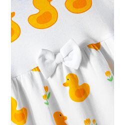 Babyhug Single Jersey Knit Frill Sleeves Frock With Duck Print & Bloomer - White