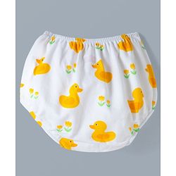 Babyhug Single Jersey Knit Frill Sleeves Frock With Duck Print & Bloomer - White
