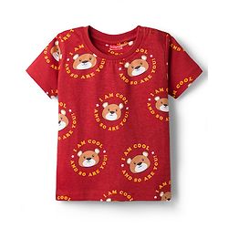 Babyhug Cotton Knit Half Sleeves Co-Ord T-Shirt & Pyjama Night-Suit With Bear Print - Brown