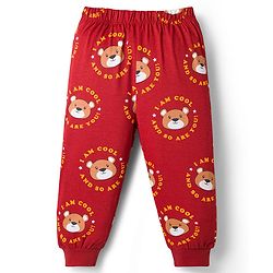 Babyhug Cotton Knit Half Sleeves Co-Ord T-Shirt & Pyjama Night-Suit With Bear Print - Brown