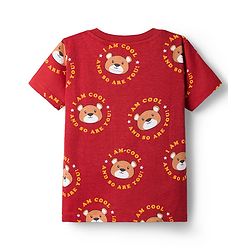 Babyhug Cotton Knit Half Sleeves Co-Ord T-Shirt & Pyjama Night-Suit With Bear Print - Brown