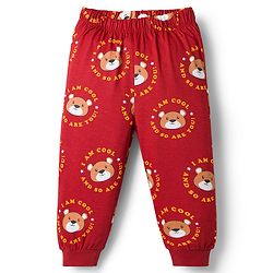 Babyhug Cotton Knit Half Sleeves Co-Ord T-Shirt & Pyjama Night-Suit With Bear Print - Brown