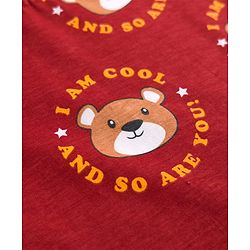 Babyhug Cotton Knit Half Sleeves Co-Ord T-Shirt & Pyjama Night-Suit With Bear Print - Brown