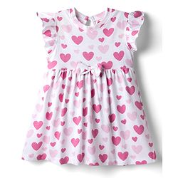 Babyhug Single Jersey Knit Frill Sleeves Frocks with Star & Heart Print Bow Applique Pack of 2 - Pink & White