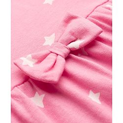 Babyhug Single Jersey Knit Frill Sleeves Frocks with Star & Heart Print Bow Applique Pack of 2 - Pink & White