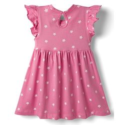 Babyhug Single Jersey Knit Frill Sleeves Frocks with Star & Heart Print Bow Applique Pack of 2 - Pink & White