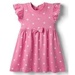 Babyhug Single Jersey Knit Frill Sleeves Frocks with Star & Heart Print Bow Applique Pack of 2 - Pink & White