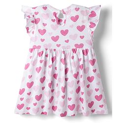 Babyhug Single Jersey Knit Frill Sleeves Frocks with Star & Heart Print Bow Applique Pack of 2 - Pink & White