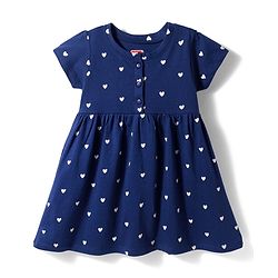 Babyhug Single Jersey Knit Half Sleeves Frocks With Heart Print Pack of 2 - Multicolor