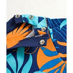 Babyhug Cotton Knit Half Sleeves T-Shirt & Shorts Co-ord Night Suit with Leaf Print - Navy Blue