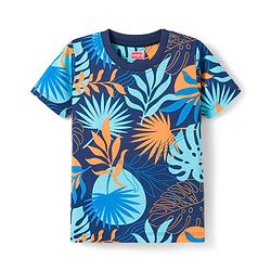 Babyhug Cotton Knit Half Sleeves T-Shirt & Shorts Co-ord Night Suit with Leaf Print - Navy Blue