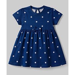 Babyhug Single Jersey Knit Half Sleeves Striped & Star Printed Frocks with Bow Applique Pack of 2 - Multicolor