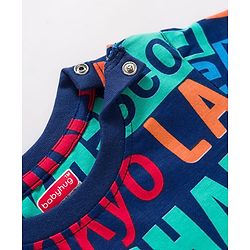 Babyhug Cotton Knit Half Sleeves Text Printed T-Shirt & Pyjama Co-Ord Night Suit Set - Navy Blue