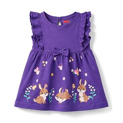Babyhug Cotton Knit Frocks with Bloomer/Short with Ruffle Sleeves and Bunny Print Lavender 0-0 Months