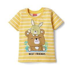 Babyhug Cotton Knit Half Sleeves T-Shirt & Shorts Night Suit with Teddy Print - Yellow