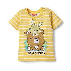 Babyhug Cotton Knit Half Sleeves T-Shirt & Shorts Night Suit with Teddy Print - Yellow
