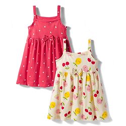 Babyhug Single Jersey Knit Sleeveless Frocks with Fruit & Polka Dot Print Bow Applique Pack of 2 - Multicolor