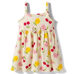 Babyhug Single Jersey Knit Sleeveless Frocks with Fruit & Polka Dot Print Bow Applique Pack of 2 - Multicolor