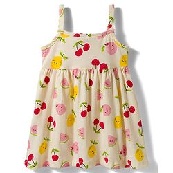 Babyhug Single Jersey Knit Sleeveless Frocks with Fruit & Polka Dot Print Bow Applique Pack of 2 - Multicolor