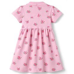 Babyhug Cotton Knit One Piece Dresses / Frocks with Polo Collar Half Sleeves All Over Floral Print Pink 3-6 Months