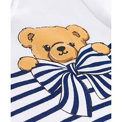 Babyhug Cotton Knit Half Sleeves Striped T-Shirt with Bear Print - White & Blue