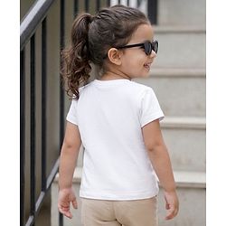 Babyhug Cotton Knit Half Sleeves Striped T-Shirt with Bear Print - White & Blue