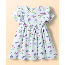 Babyhug Single Jersey Knit Half Sleeves Frock With Floral Print & Bloomer - Multicolor