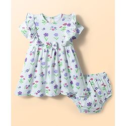 Babyhug Single Jersey Knit Half Sleeves Frock With Floral Print & Bloomer - Multicolor