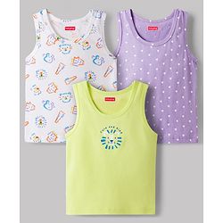 Babyhug 100% Cotton Single Jersey Knit Sleeveless Vests With Star & Animal Print Pack of 3 - Multicolor