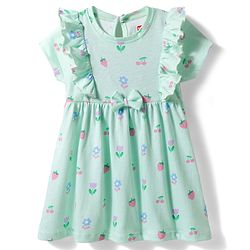 Babyhug Single Jersey Knit Half Sleeves Tropical Theme Printed Frock with Bloomer - Sea Green