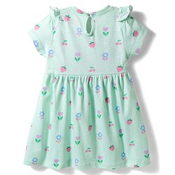 Babyhug Single Jersey Knit Half Sleeves Tropical Theme Printed Frock with Bloomer - Sea Green
